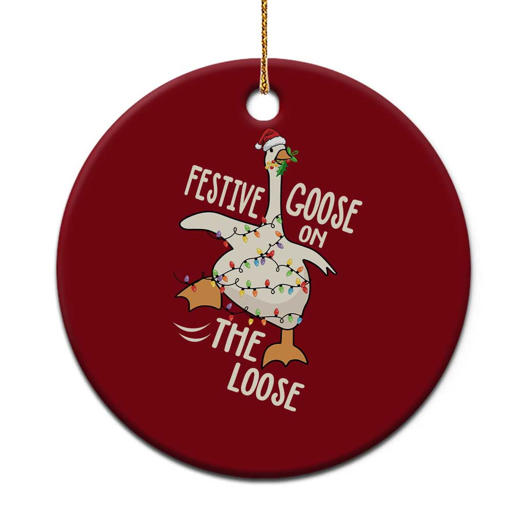 Funny Goose Christmas Ceramic Ornament Festive Goose On The Loose Xmas Lights TS11 1pc Red Print Your Wear