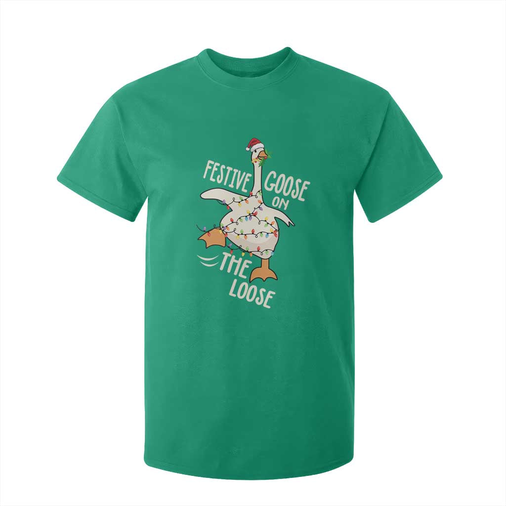 Funny Goose Christmas T Shirt For Kid Festive Goose On The Loose Xmas Lights TS11 Irish Green Print Your Wear
