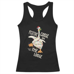 Funny Goose Christmas Racerback Tank Top Festive Goose On The Loose Xmas Lights TS11 Black Print Your Wear