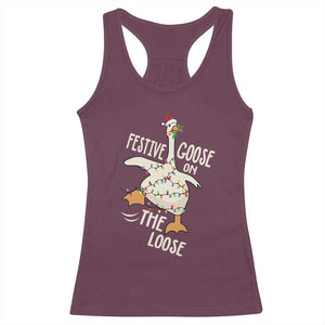 Funny Goose Christmas Racerback Tank Top Festive Goose On The Loose Xmas Lights TS11 Maroon Print Your Wear