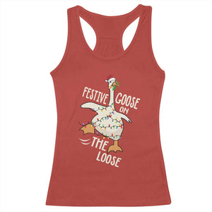 Funny Goose Christmas Racerback Tank Top Festive Goose On The Loose Xmas Lights TS11 Red Print Your Wear