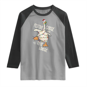 Funny Goose Christmas Raglan Shirt Festive Goose On The Loose Xmas Lights TS11 Sport Gray Black Print Your Wear