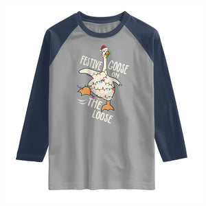 Funny Goose Christmas Raglan Shirt Festive Goose On The Loose Xmas Lights TS11 Sport Gray Navy Print Your Wear