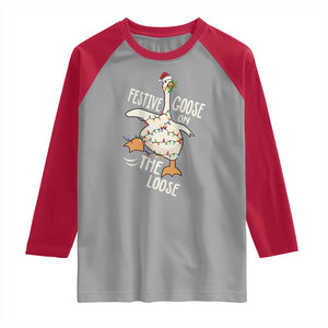 Funny Goose Christmas Raglan Shirt Festive Goose On The Loose Xmas Lights TS11 Sport Gray Red Print Your Wear
