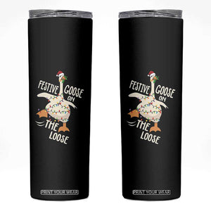 Funny Goose Christmas Skinny Tumbler Festive Goose On The Loose Xmas Lights TS11 Black Print Your Wear