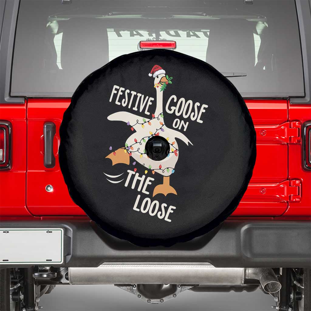 Funny Goose Christmas Spare Tire Cover Festive Goose On The Loose Xmas Lights TS11 Black Print Your Wear