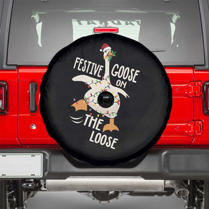 Funny Goose Christmas Spare Tire Cover Festive Goose On The Loose Xmas Lights TS11 Black Print Your Wear