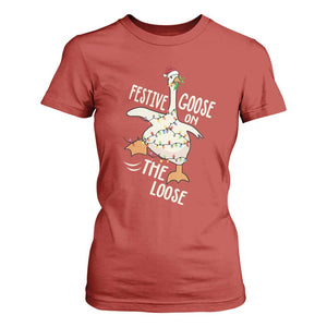 Funny Goose Christmas T Shirt For Women Festive Goose On The Loose Xmas Lights TS11 Red Print Your Wear