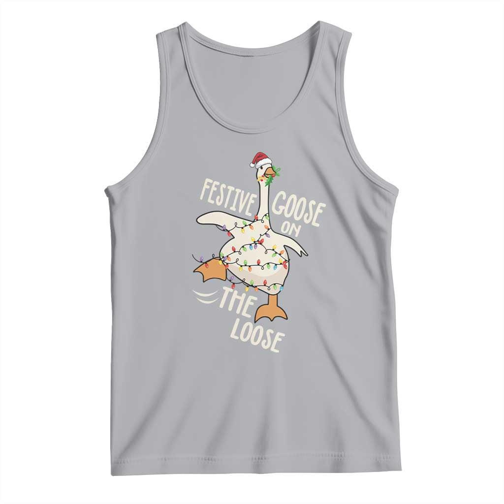 Funny Goose Christmas Tank Top Festive Goose On The Loose Xmas Lights TS11 Athletic Heather Print Your Wear