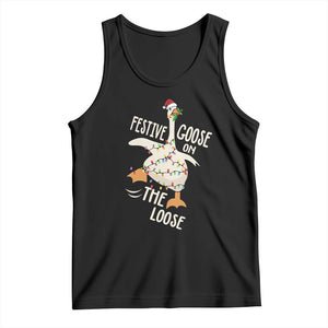 Funny Goose Christmas Tank Top Festive Goose On The Loose Xmas Lights TS11 Black Print Your Wear