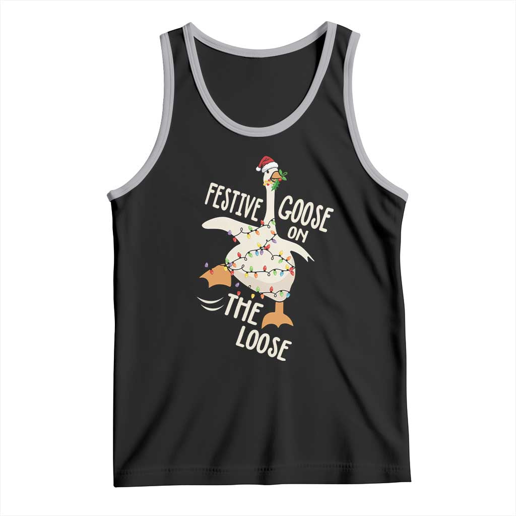Funny Goose Christmas Tank Top Festive Goose On The Loose Xmas Lights TS11 Black Athletic Heather Print Your Wear
