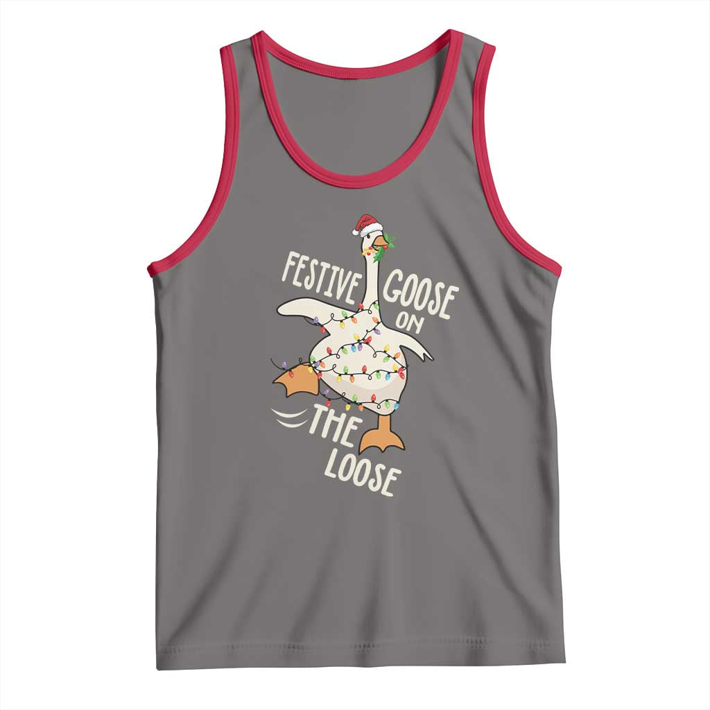 Funny Goose Christmas Tank Top Festive Goose On The Loose Xmas Lights TS11 Deep Heather Red Print Your Wear