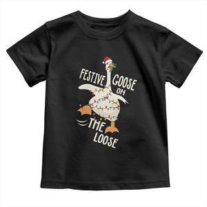 Funny Goose Christmas Toddler T Shirt Festive Goose On The Loose Xmas Lights TS11 Black Print Your Wear