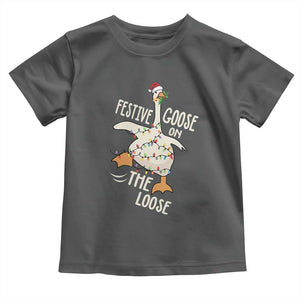Funny Goose Christmas Toddler T Shirt Festive Goose On The Loose Xmas Lights TS11 Dark Heather Print Your Wear