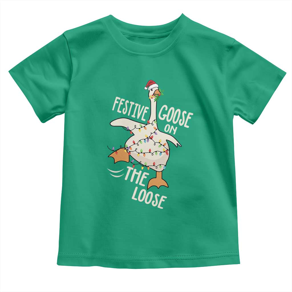 Funny Goose Christmas Toddler T Shirt Festive Goose On The Loose Xmas Lights TS11 Irish Green Print Your Wear