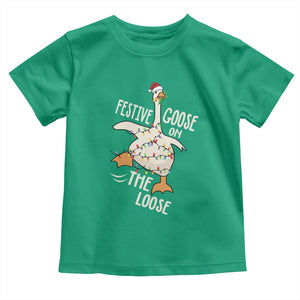 Funny Goose Christmas Toddler T Shirt Festive Goose On The Loose Xmas Lights TS11 Irish Green Print Your Wear