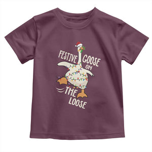 Funny Goose Christmas Toddler T Shirt Festive Goose On The Loose Xmas Lights TS11 Maroon Print Your Wear