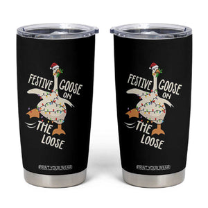 Funny Goose Christmas Tumbler Cup Festive Goose On The Loose Xmas Lights TS11 Black Print Your Wear
