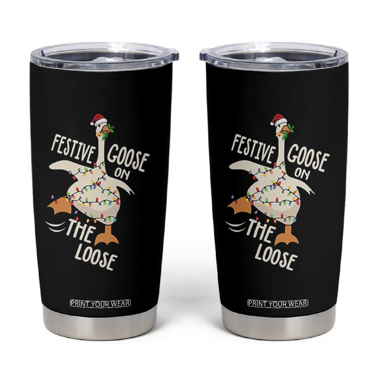 Funny Goose Christmas Tumbler Cup Festive Goose On The Loose Xmas Lights TS11 Black Print Your Wear