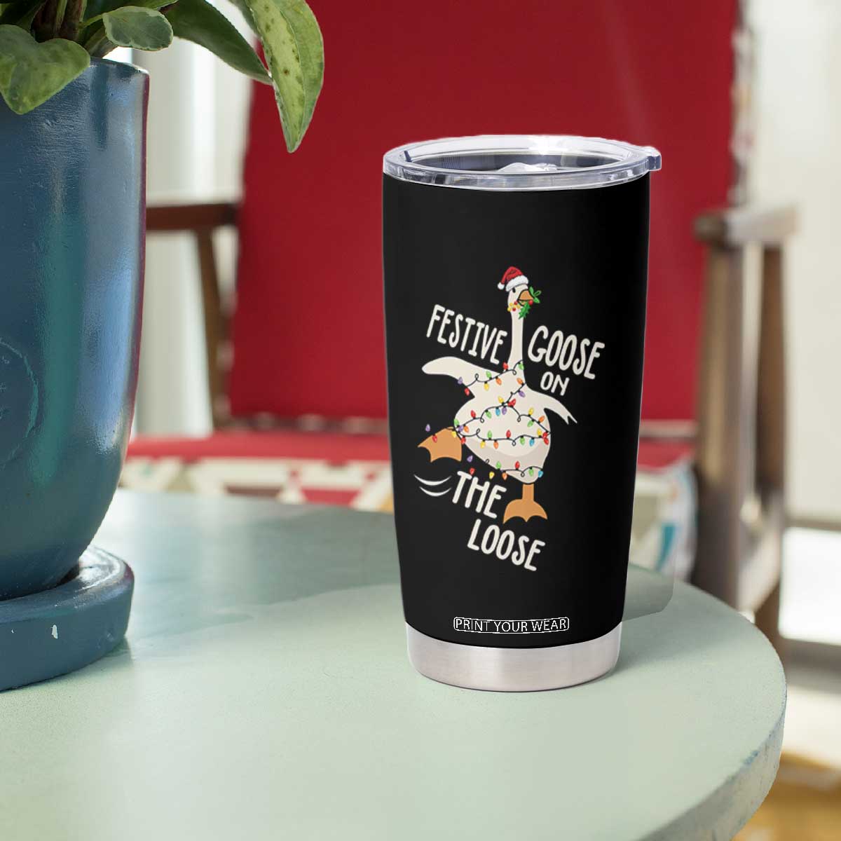 Funny Goose Christmas Tumbler Cup Festive Goose On The Loose Xmas Lights TS11 Print Your Wear