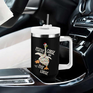 Funny Goose Christmas Tumbler With Handle Festive Goose On The Loose Xmas Lights TS11 Print Your Wear