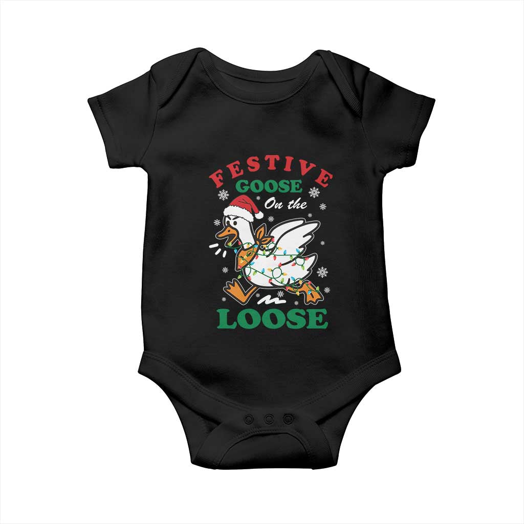 Funny Goose Christmas Baby Onesie Festive Goose On The Loose Xmas Holiday TS11 Black Print Your Wear