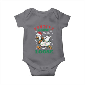 Funny Goose Christmas Baby Onesie Festive Goose On The Loose Xmas Holiday TS11 Charcoal Print Your Wear