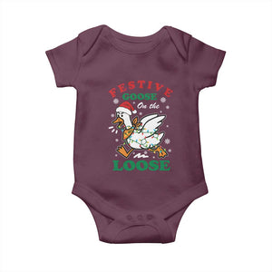 Funny Goose Christmas Baby Onesie Festive Goose On The Loose Xmas Holiday TS11 Maroon Print Your Wear