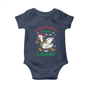 Funny Goose Christmas Baby Onesie Festive Goose On The Loose Xmas Holiday TS11 Navy Print Your Wear