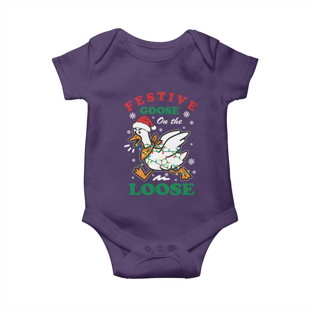 Funny Goose Christmas Baby Onesie Festive Goose On The Loose Xmas Holiday TS11 Purple Print Your Wear