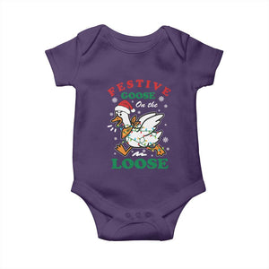 Funny Goose Christmas Baby Onesie Festive Goose On The Loose Xmas Holiday TS11 Purple Print Your Wear