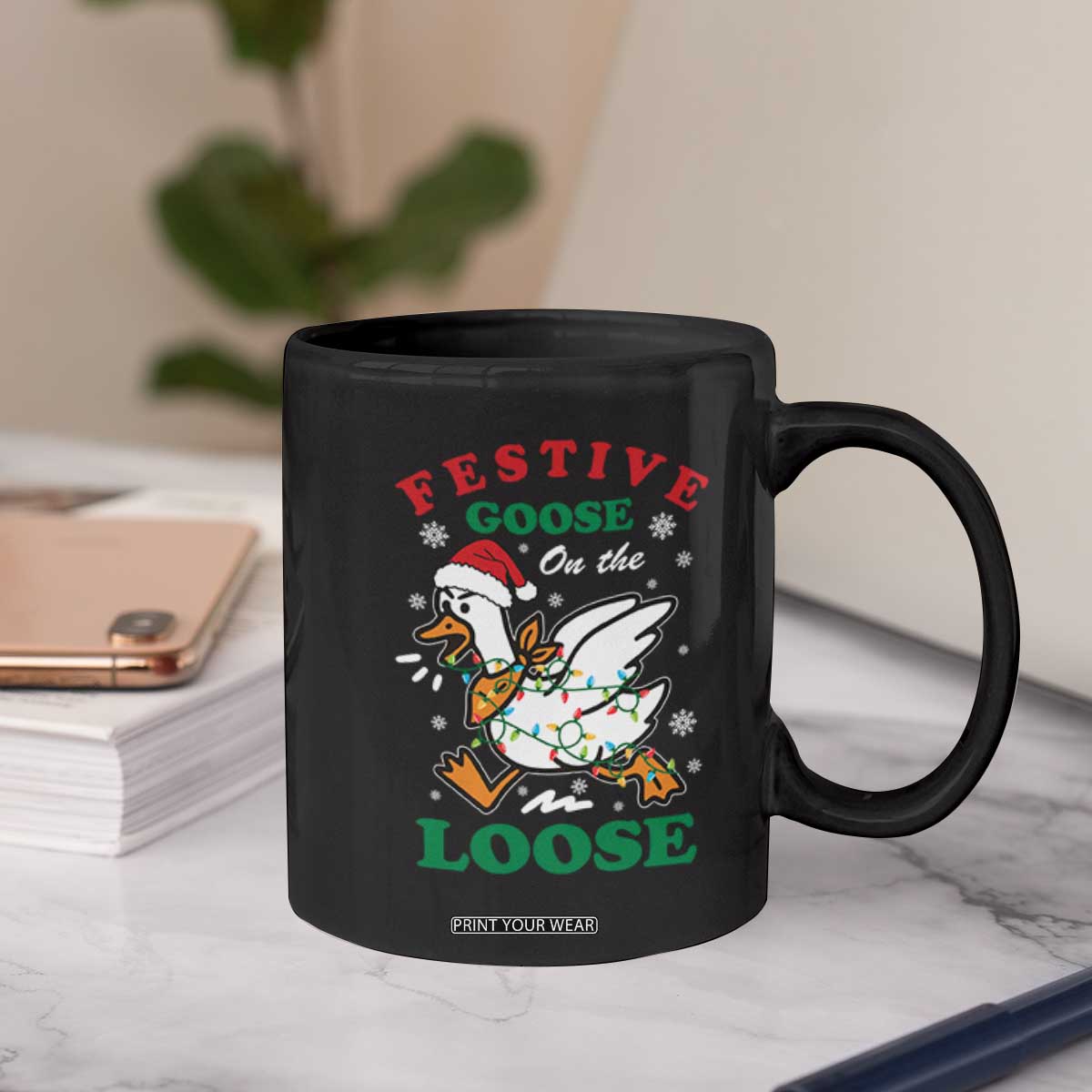 Funny Goose Christmas Coffee Mug Festive Goose On The Loose Xmas Holiday TS11 Print Your Wear
