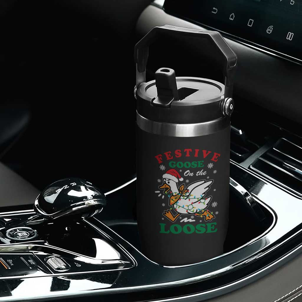 Funny Goose Christmas Flip Straw Tumbler Festive Goose On The Loose Xmas Holiday TS11 Print Your Wear