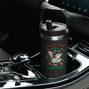 Funny Goose Christmas Flip Straw Tumbler Festive Goose On The Loose Xmas Holiday TS11 Print Your Wear