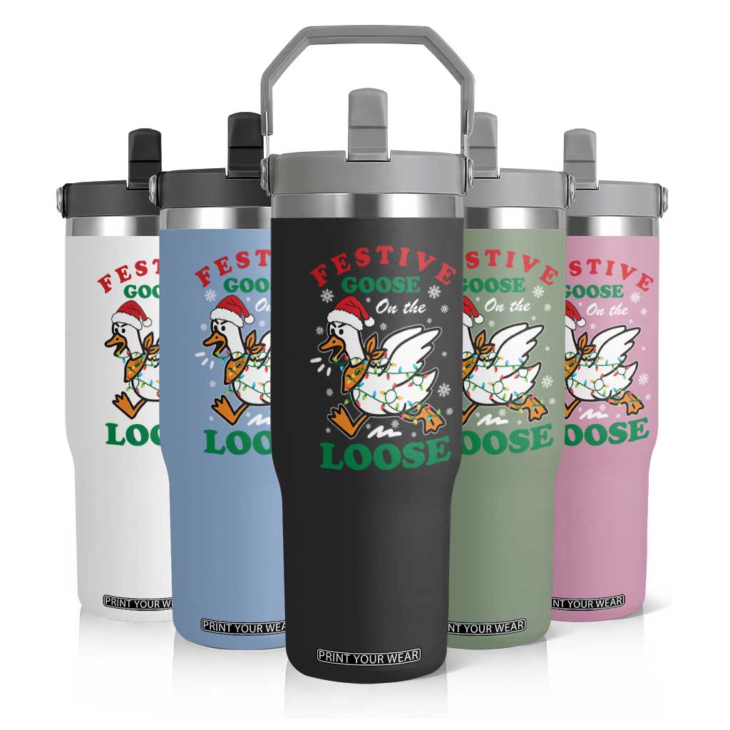 Funny Goose Christmas Flip Straw Tumbler Festive Goose On The Loose Xmas Holiday TS11 Print Your Wear