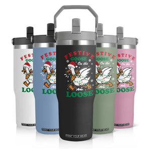 Funny Goose Christmas Flip Straw Tumbler Festive Goose On The Loose Xmas Holiday TS11 Print Your Wear