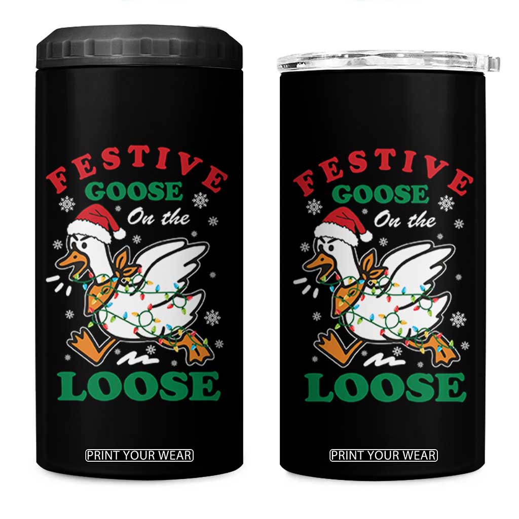 Funny Goose Christmas 4 in 1 Can Cooler Tumbler Festive Goose On The Loose Xmas Holiday TS11 One Size: 16 oz Black Print Your Wear