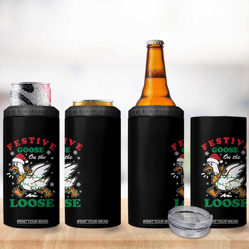 Funny Goose Christmas 4 in 1 Can Cooler Tumbler Festive Goose On The Loose Xmas Holiday TS11 Print Your Wear