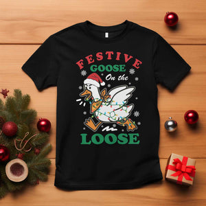 Funny Goose Christmas T Shirt Festive Goose On The Loose Xmas Holiday TS11 Black Print Your Wear