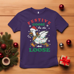 Funny Goose Christmas T Shirt Festive Goose On The Loose Xmas Holiday TS11 Purple Print Your Wear