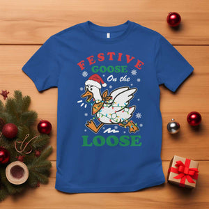 Funny Goose Christmas T Shirt Festive Goose On The Loose Xmas Holiday TS11 Royal Blue Print Your Wear
