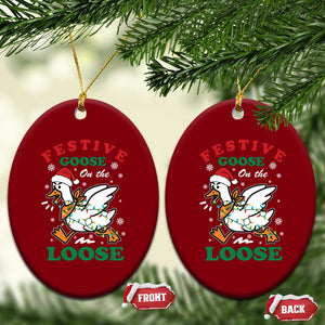 Funny Goose Christmas Ceramic Ornament Festive Goose On The Loose Xmas Holiday TS11 Print Your Wear
