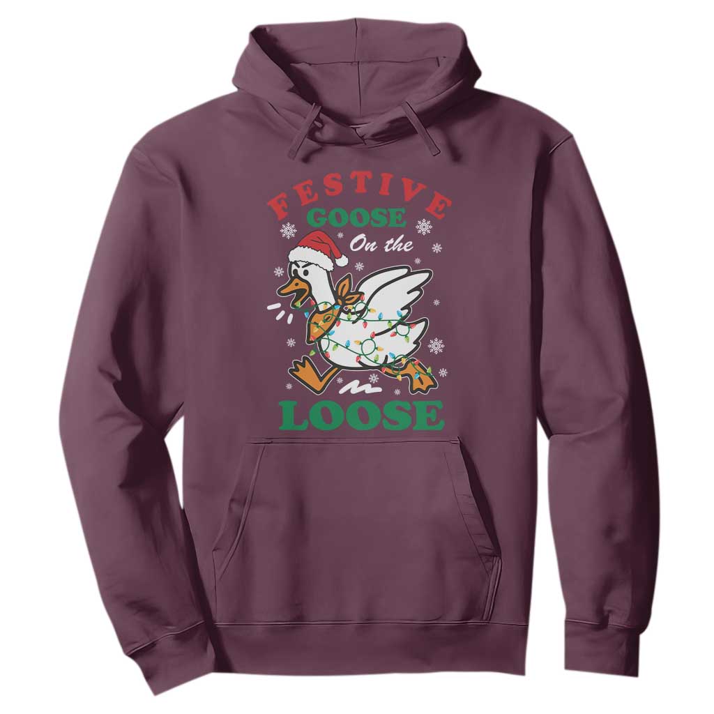 Funny Goose Christmas Hoodie Festive Goose On The Loose Xmas Holiday TS11 Maroon Print Your Wear