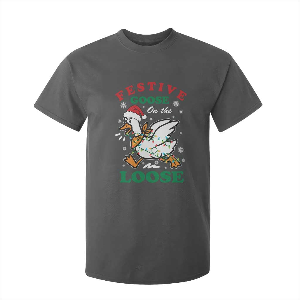 Funny Goose Christmas T Shirt For Kid Festive Goose On The Loose Xmas Holiday TS11 Dark Heather Print Your Wear