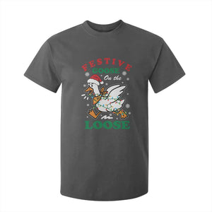 Funny Goose Christmas T Shirt For Kid Festive Goose On The Loose Xmas Holiday TS11 Dark Heather Print Your Wear