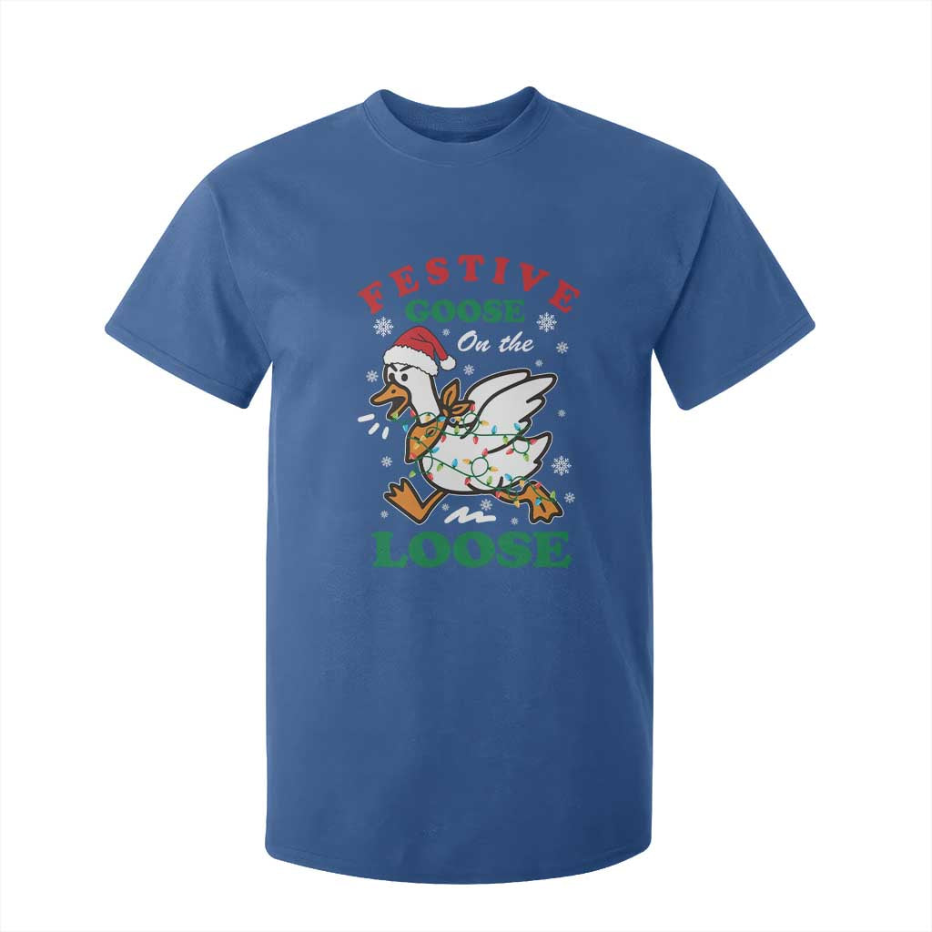 Funny Goose Christmas T Shirt For Kid Festive Goose On The Loose Xmas Holiday TS11 Royal Blue Print Your Wear