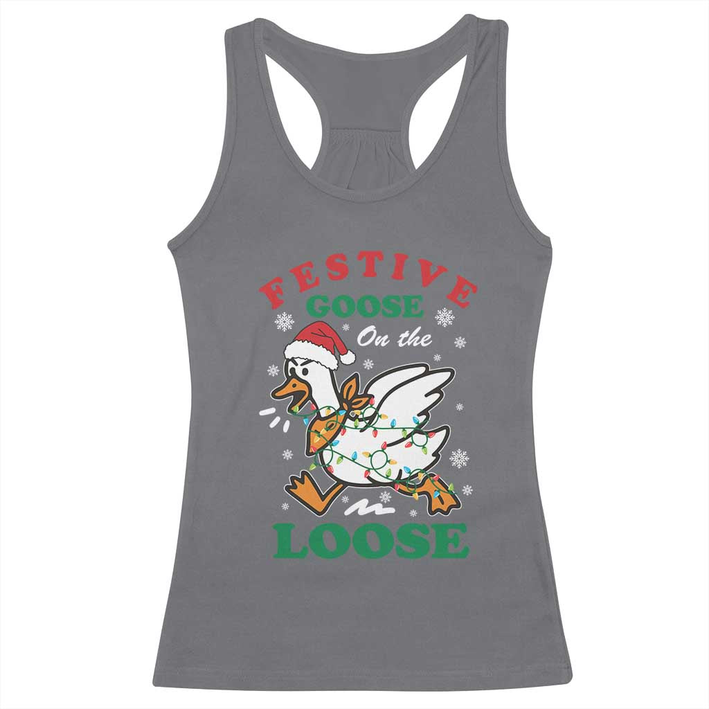 Funny Goose Christmas Racerback Tank Top Festive Goose On The Loose Xmas Holiday TS11 Charcoal Print Your Wear