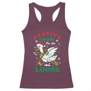Funny Goose Christmas Racerback Tank Top Festive Goose On The Loose Xmas Holiday TS11 Maroon Print Your Wear
