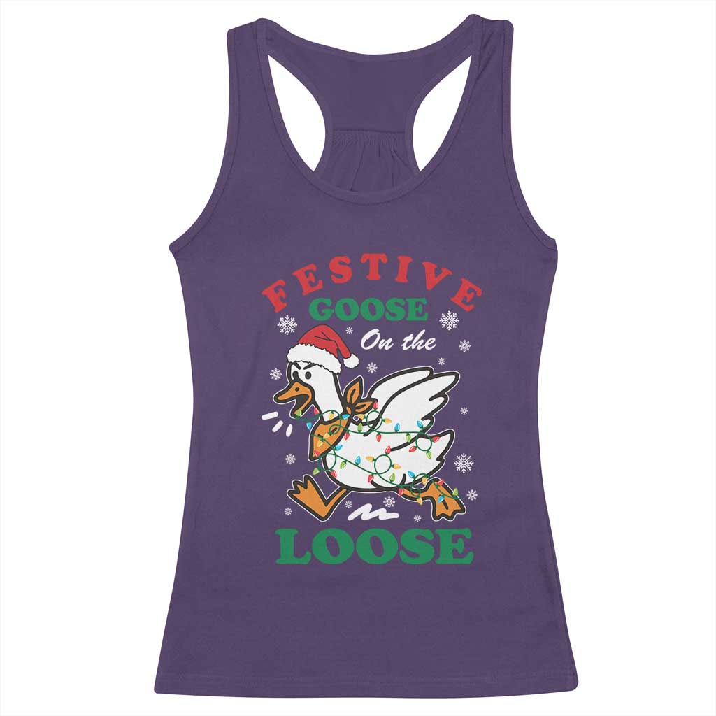 Funny Goose Christmas Racerback Tank Top Festive Goose On The Loose Xmas Holiday TS11 Purple Print Your Wear