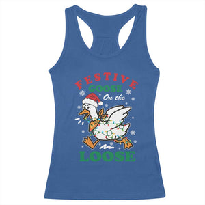 Funny Goose Christmas Racerback Tank Top Festive Goose On The Loose Xmas Holiday TS11 Royal Blue Print Your Wear